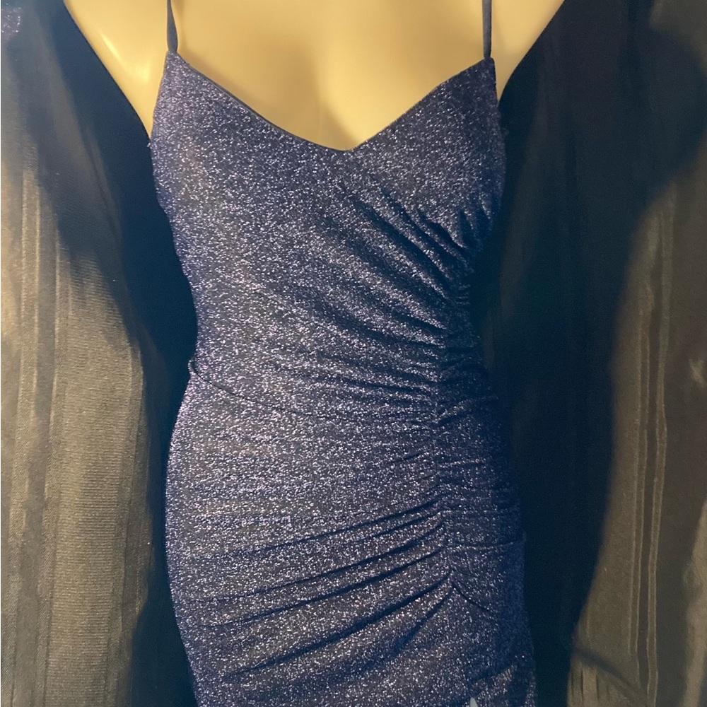Sparkling Midnight Blue Ruched Dress